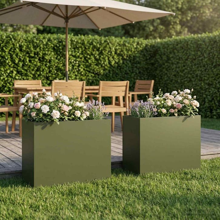 vidaXL Plantenbak 2 st Olijfgroen 50 x 20 x 40 cm, Jardin & Terrasse, Pots de fleurs, Envoi