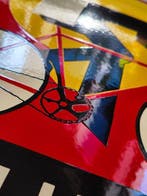 Bauhaus - enamel sign BAUHAUS Cyclist Emailschild Emaille, Antiquités & Art