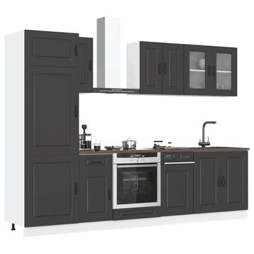 vidaXL 8-delige Keukenkastenset Kalmar bewerkt hout zwart, Verzenden