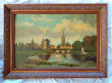 Belgische school (XIX) - Het Minnewater met zicht op Brugge