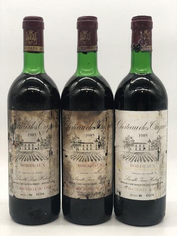 3 x 75cl Chateau des Tuquets Bordeaux 1985 (rood), Ophalen of Verzenden, Rode wijn