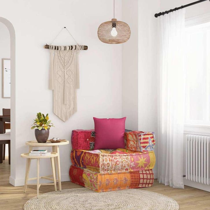 vidaXL Poef modulair met kussen patchwork stof, Huis en Inrichting, Woonaccessoires | Kussens, Nieuw, Verzenden