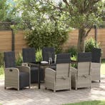vidaXL Tuin Eettafel Set met kussen 7 pcs Lichtgrijs poly, Verzenden, Nieuw