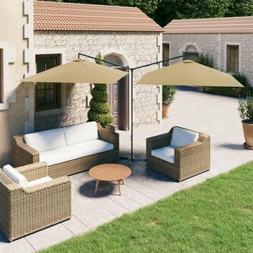 vidaXL Parasol dubbel met stalen paal 600x300 cm taupe, Tuin en Terras, Parasols, Verzenden, Nieuw