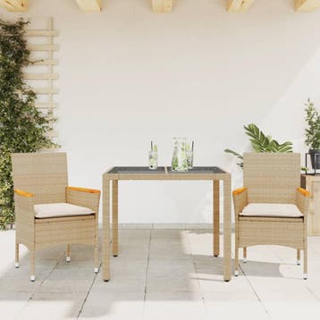 vidaXL 3-delige Tuinset met kussens poly rattan en glas, Verzenden, Tuinset