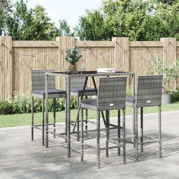 vidaXL 5-delige Tuinbarset met kussens poly rattan grijs, Verzenden