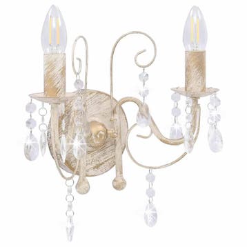 vidaXL Wandlamp met kralen 2xE14 antiekwit, Verzenden, Nieuw