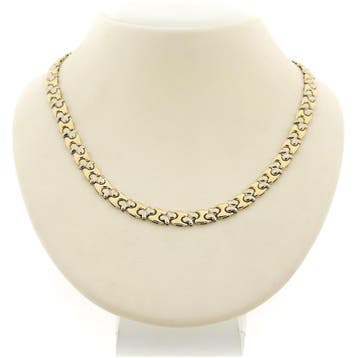 Bicolor gouden fantasie schakelcollier (Ketting), Ophalen of Verzenden, Gebruikt, Goud, Goud