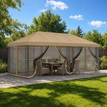 vidaXL Paviljoen met zijwanden 6 x 3 m Beige Polyester en, Verzenden, Nieuw