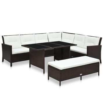 vidaXL 3-delige Loungeset met kussens poly rattan bruin, Verzenden, Loungeset