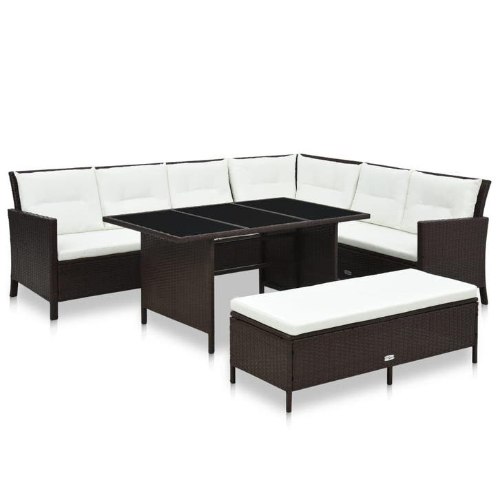 vidaXL 3-delige Loungeset met kussens poly rattan bruin, Jardin & Terrasse, Ensembles de jardin, Envoi