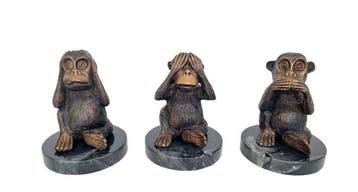 Beeldje - 3 bronze monkeys (3) - Brons, Marmer
