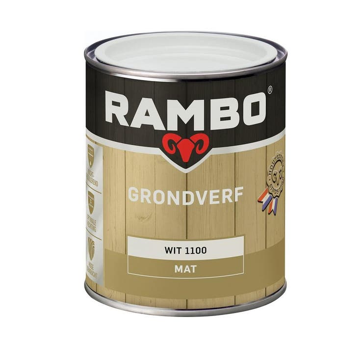 Rambo Grondverf Mat Wit Wit 0.75L, Doe-het-zelf en Bouw, Verf, Beits en Lak, Wit, Nieuw, Verzenden