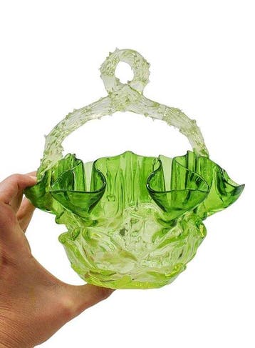 Murano - Panier en verre dart soufflé - Vaas - Uraniumglas
