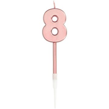 Kaars Cijfer 8 Rose Goud Metallic 15cm, Verzenden