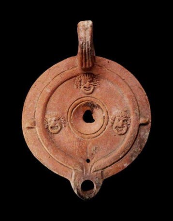 Oud-Romeins Terracotta Olielamp met decor - theatermaskers -