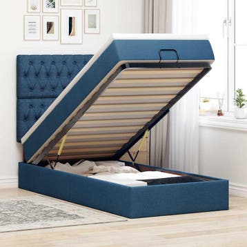 vidaXL Bed poef met matras en LEDs 100x200 cm stof blauw, Verzenden