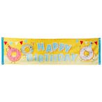Happy Birthday Banner Donut 1,8m, Hobby en Vrije tijd, Feestartikelen, Verzenden, Nieuw
