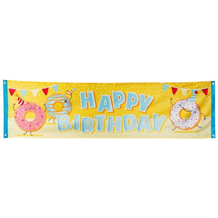 Happy Birthday Banner Donut 1,8m, Hobby en Vrije tijd, Feestartikelen, Nieuw, Verzenden