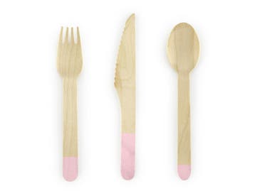 Houten Bestek Lichtroze 16cm 18 delig, Verzenden
