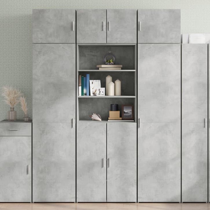 vidaXL Opbergkast 70x42,5x225 cm bewerkt hout betongrijs, Huis en Inrichting, Kasten | Dressoirs, Nieuw, Verzenden