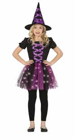 Heks Halloween Kostuum Meisje Zwart Paars, Verzenden, Nieuw