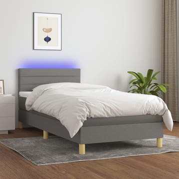 vidaXL Boxspring met matras en LED stof donkergrijs 90x200, Verzenden