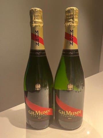 G. H. Mumm, Cordon Rouge, flutes, Cooler. - Champagne - 2, Nieuw