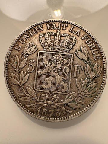 Belgique. Leopold ||. 5 Francs 1873 (Sans prix de réserve)