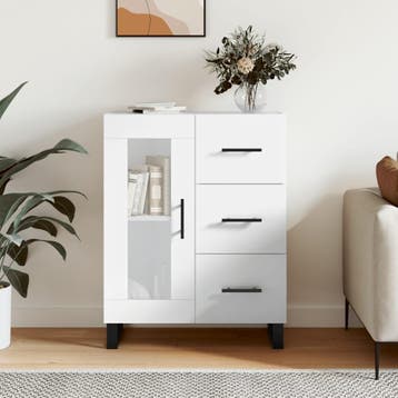 vidaXL Dressoir 69,5x34x90 cm bewerkt hout hoogglans wit, Huis en Inrichting, Kasten | Dressoirs, Verzenden, Nieuw