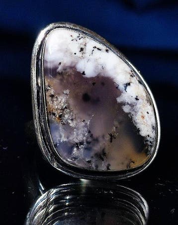 Prachtige blauwe dendritische opaal 925 zilveren ring Gratis, Verzamelen