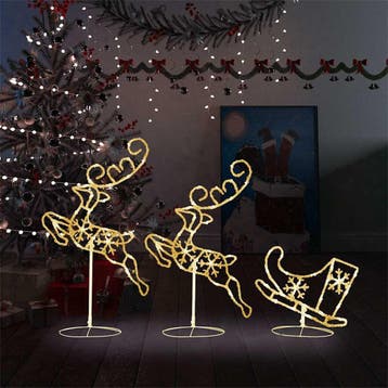 vidaXL Kerstdecoratie rendieren en slee 260x21x87 cm acryl, Diversen, Kerst, Verzenden, Nieuw
