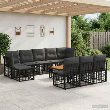 vidaXL Buiten bank set 11 st Zwart en Donker Grijs Polyester, Verzenden, Nieuw