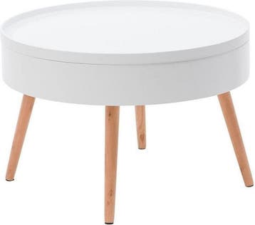 Houten Salontafel Wit met opberg | Tweede kansje, OP = OP, Gebruikt, 50 tot 100 cm, Verzenden, Rond