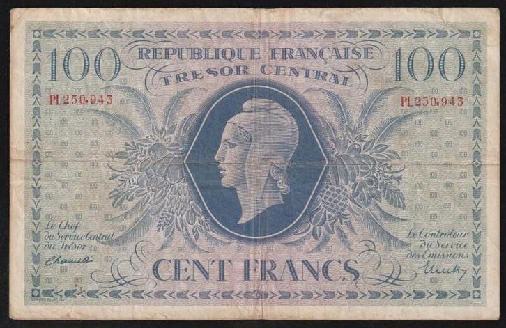 France Fay Vf 6/1e 100 Francs Marianne 1943, Postzegels en Munten, Bankbiljetten | Europa | Niet-Eurobiljetten, België, Verzenden