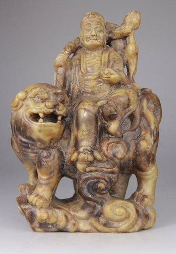 Chinese Carving Soapstone Luohan Statue Sculpture - Steen,