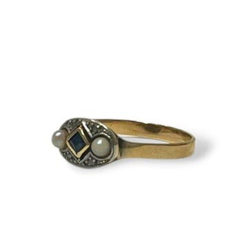 Ring - 14 karaat Geel goud, Platina - 0.32ct. tw. Saffier -, Handtassen en Accessoires, Nieuw