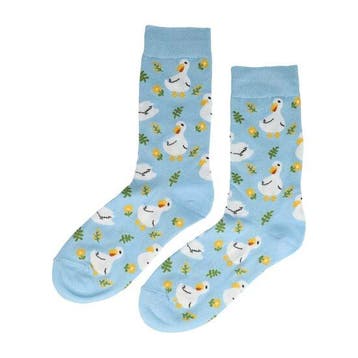 Sokken katoen - eenden print - blauw wit - maat 36-43, Nieuw