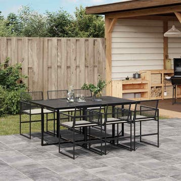 vidaXL 7-delige Tuinset met kussens poly rattan zwart, Verzenden, Nieuw, Tuinset