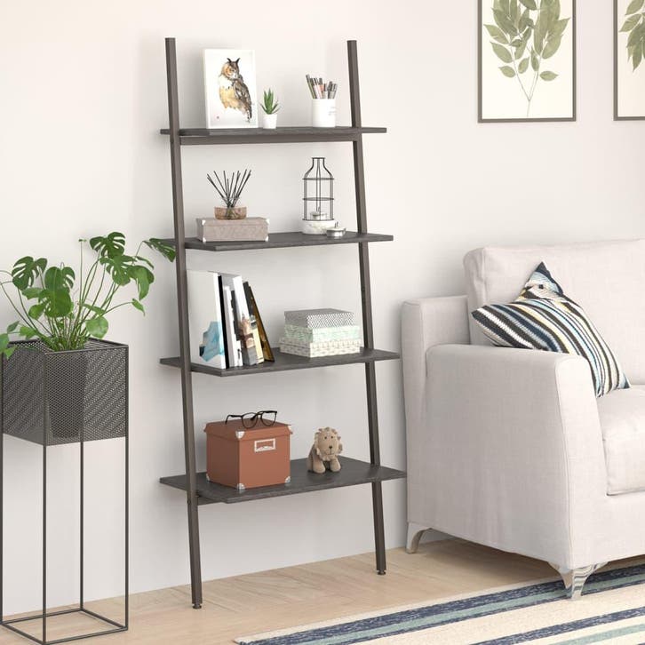 vidaXL Ladderrek met 4 schappen 64x34x150,5 cm zwart, Huis en Inrichting, Kasten | Boekenkasten, Nieuw, Verzenden