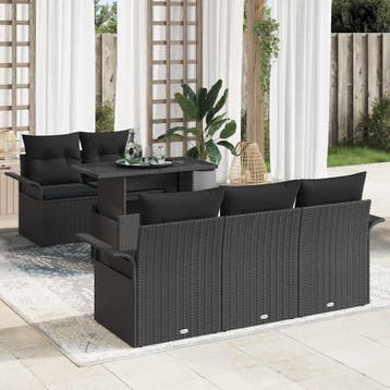 vidaXL Tuinbank Set 6 st Zwart [Synthetisch]: Poly Riet, Verzenden, Nieuw