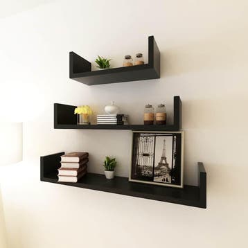 vidaXL 3 st Wandschappen U-vormig MDF zwart, Verzenden