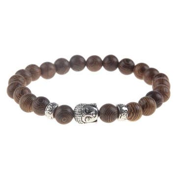 Fako Bijoux - Buddha Armband - Hout - Deluxe - Zilverkleurig, Handtassen en Accessoires, Armbanden, Verzenden, Nieuw