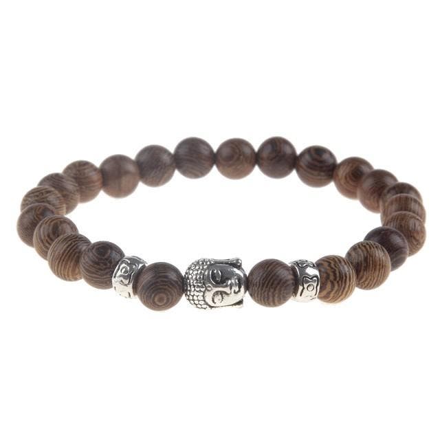 Fako Bijoux - Buddha Armband - Hout - Deluxe - Zilverkleurig, Handtassen en Accessoires, Armbanden, Verzenden