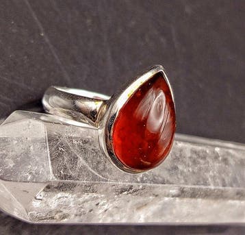 Zilveren ring 925 met granaat, topkwaliteit, uniek stuk -, Verzamelen