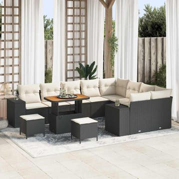 vidaXL Tuinbank Set met kussen 12 pcs Zwart poly rattan, Verzenden