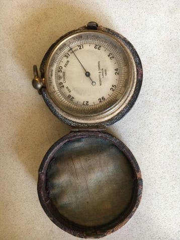 Kaarsenhouder - Verguld messing - Pocket Barometer, Antiek en Kunst