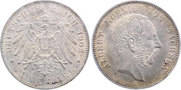 Duitsland 5 Mark Sachsen 1902 E absolut praegefrisch Top..., Verzenden, België