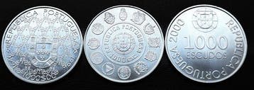 Portugal. Lote de 3 Moedas de Prata de 1.000 Escudos - N.
