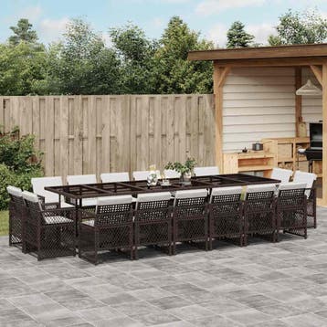 vidaXL 17-delige Tuinset met kussens poly rattan bruin, Verzenden, Tuinset